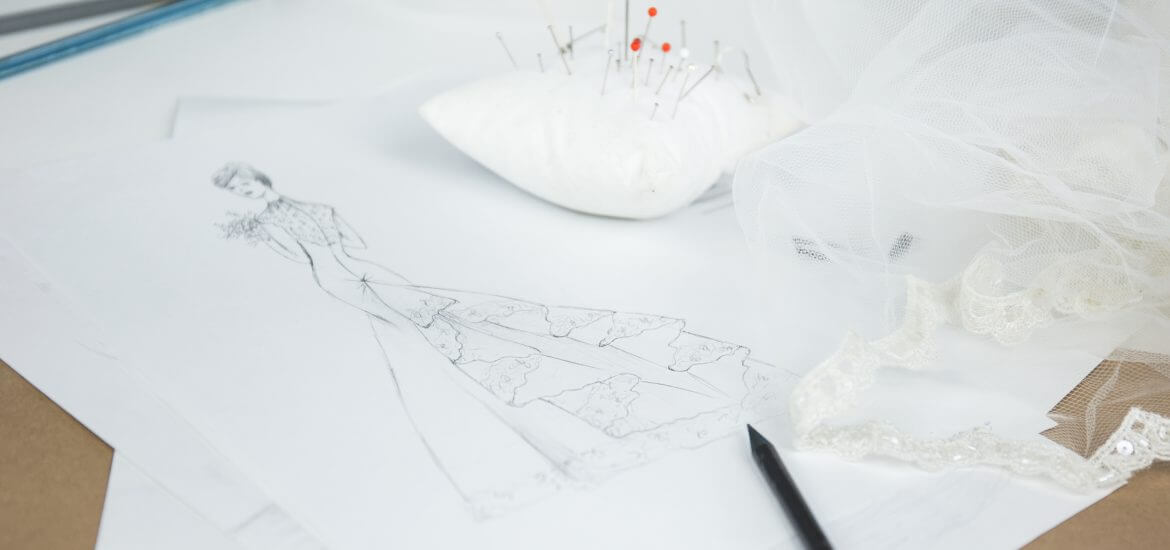 seamstress sketch of the dress and bridal alterations needed