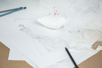 seamstress sketch of the dress and bridal alterations needed